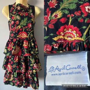 April Cornell Floral Apron Ruffled Tiered Skirt French country Cottage, cotton